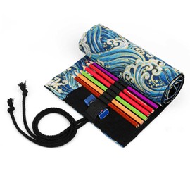 HJIAMA Pencil Wrap Roll, Colourful Pencil Bag, 72 Holes, Large Capacity, Exquisite Edge Sealing Technology, Pencil Case, Suitable for Storing Stationery and Cosmetics, Couleur, Canvas