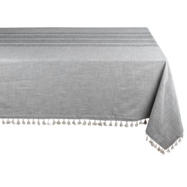Cotton Tablecloth for Rectangle Tables 63x109 – Washable Gray Table Cover with Tassels for Dining, Kitchen, Easter, Parties, Weddings & Holiday Décor