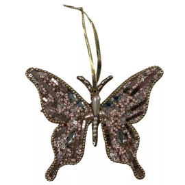 Unbranded Christmas Ornament Butterfly Beaded Sequins Pink Gold Holiday Tree Decoration