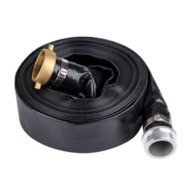 2" x 100' Black PVC Backwash and Discharge Hose for Swimming Pools, Heavy Duty Reinforced Flat Pool Hose with Aluminum Pin Lug Fittings