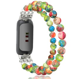 C&L Accessories Bracelets Compatible with Inspire 3 Bands for Women Beaded Wristband Natural Gemstone Replacement Straps for Inspire 3 (Colorful Imperial Stone)