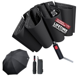 LILAC Large Travel Inverted Umbrella, 54 Inch 10 Ribs Windproof for Rain & Sun, Reverse Automatic Compact Portable for Men, Reflective Thread for Night Safety