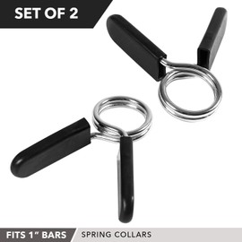 Spring Clips 1 inch, Set of 2 – by Day 1 Fitness - for 1” Standard Barbell Weight and Plates - Spring Lock Collars for Weightlifting, Strength Training, Working Out - Firm Grip, Plate Weight Clamps