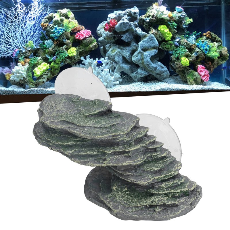 Resin Climbing Platform Realistic Aquarium Rock Ornaments with Suction Cup