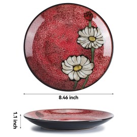 Ceramic Salad Plates Set,8.5 in - Plates Set of 6 - For Steak,Salad, Pasta,Appetizer, Serving etc - Dishwasher, Microwave, and Oven Safe, Scratch Resistant, Smooth Glaze (Multicolor A, 8.5 Inch)