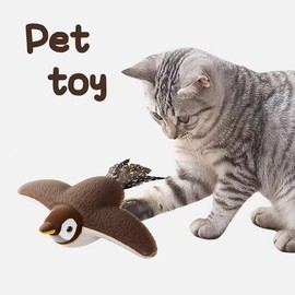 Rechargeable Chirping Cat Toy: Flapping Bird with Catnip for Indoor Cats (Brown Sparrow) Interactive Electric Touch Activated automatic pet