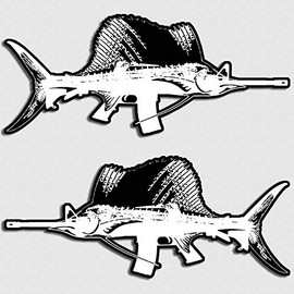 Aftershock Decals Swordfish Gun Sticker Marlin AR-15 Assault Rifle Marina Boat Ocean Decal Set 12 inch Size
