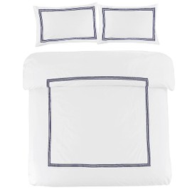 My Home Store Duvet Cover Hotel Quality 200TC Bedding Set Duvet Sets Soft Breathable 100% Poly Cotton Quilt Cover with Pillowcases (Bratta Stitch White/Navy, Single)