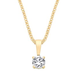 9ct Yellow Gold White Topaz Round Solitaire Pendant April Birthstone + 18" Chain Necklace