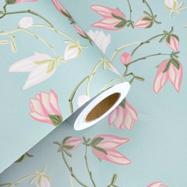 Skyblur Soft Blue Floral Wallpaper Peel and Stick Vintage Flower Wallpaper 17.5"×118" Removable Floral Contact Paper for Cabinets Self Adhesive Wall Decor for Bedroom Bathroom