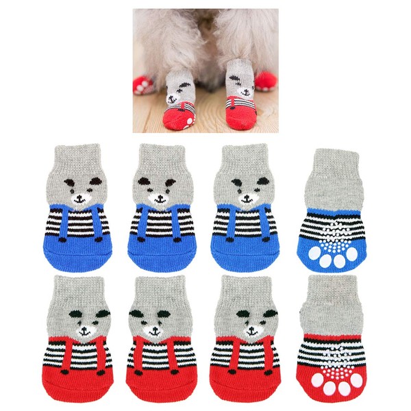 8 pcs Anti-Slip Dog Socks, Cute Bear Pattern Indoor Wear