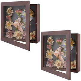 Golden State Art, 11x11 Shadow Box Frame Display Case, 2-inch Depth, Great for Collages, Collections, Mementos, 6 Pins Included (Brown, 2 Pack)