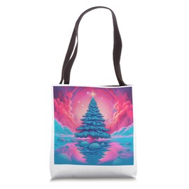 Vaporwave Christmas Core Aesthetic Tree AI Generated Artwork Tote Bag