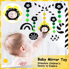 Baby Mobiles for Cribs, Black and White High Contrast Mobile Toys with Mirror, Musical Baby Crib Mobile for Newborn Infants Boys and Girls, Baby Mobile Hanging Rotating Crib Toys, Knob Type