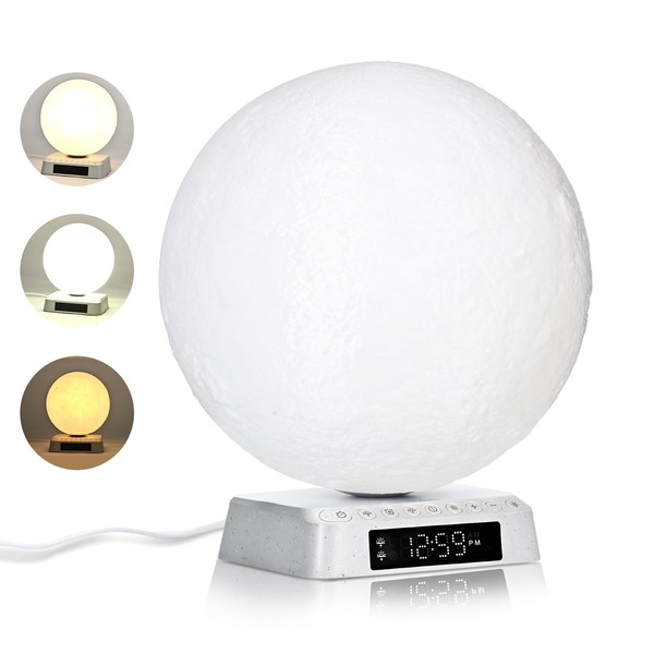 Light Therapy, Moonlight Lamp, UV Free, Happy Mood, Lamp, 3 Color Adjustable, Natural Ambient White Noise Built-In Sunrise/Sunset Time Lamp, Perfect for Living Room, Bedroom, Office, Bedside Lamp for