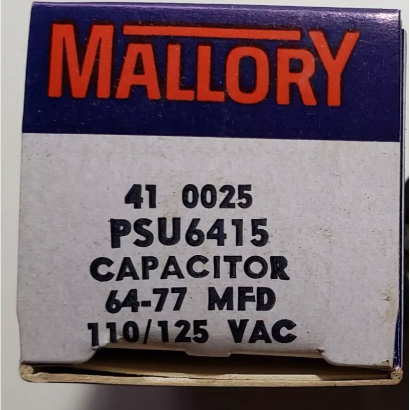 Mallory Motor Start Capacitor PSU6415 64-77MFD, 110-125VAC, 1 7/16" OD
