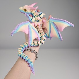 WUQIREN 3D Printed Dragon with Wings,3D Printed Animals Toys, Fidget Dragon Toys, Flexible Articulated Winged Crystal Dragon Model,Desktop Pet Deco (Matte-Rainbow)