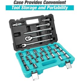 DURATECH 1/2" Drive Socket Set 33-piece  Metric/SAE Sockets /2-Inch Ratchet USA