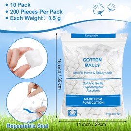 Heigble 2000 Pcs Jumbo Cotton Balls Bulk Organic Soft Large Size Cotton Balls Absorbent Multipurpose Pure Cotton Balls for Nail Polish Makeup Remover Applying Lotions and More