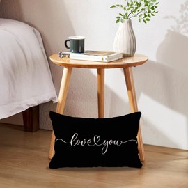 Love You Lumbar Throw Pillow Covers Love Gift for Couples/Anniversary/Wedding/Engagement Valentine's Day Love Quote Pillow Cases 12 x 20 Inch for Sofa Bed Couch(Black)