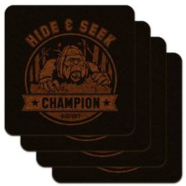 Hide and Seek Champion Bigfoot Sasquatch Funny Low Profile Novelty Cork Coaster Set
