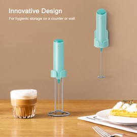 ELMWAY Powerful Electric Milk Frother Set, Rechargeable Drink Blender with Stand/Base, Foam Maker Mixer, Handheld Milk Frother for Coffee, Cappuccino, Latte, Matcha, Protein Powder - Green