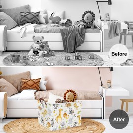 Clastyle Rectangular Baby Storage Basket Large Collapsible Kid Toy Bin Nursery Classroom Books Shelf Basket Shower Towel Gift Basket Giraffe Lion Elephant Pet Basket(Animal)