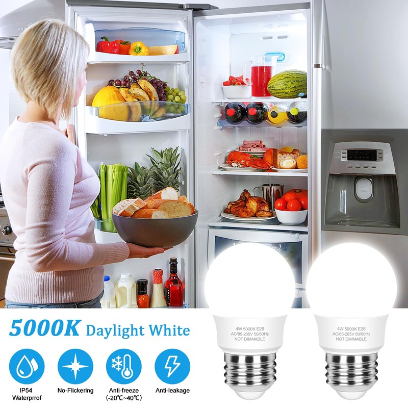 3-Pack A15 Refrigerator Light Bulb 40W Equivalent, 120V Fridge Waterproof