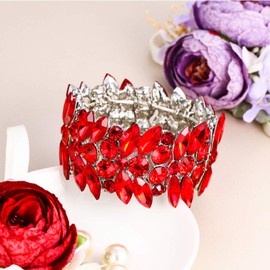 EVER FAITH Women's Stretch Bracelet Red Marquise Crystal Art Deco Hand Chain Wedding Bridal Jewelry Silver-Tone