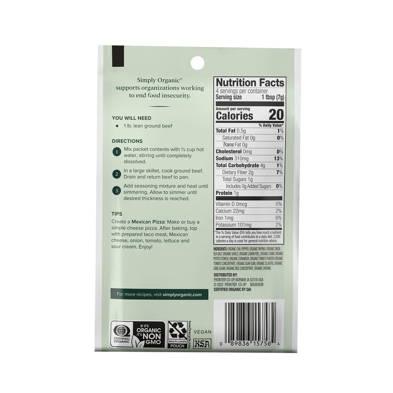 Simply Organic Mild Taco Seasoning Mix, 1 Ounce (3 Pack)