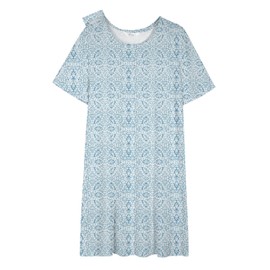 AVIIER Hospital Gowns for Women Open Back Tear Away Snaps 100% Cotton Nightgown Post Shoulder Surgery Dress Adaptive Clothing Blue Flower L, Blue Flower, Large