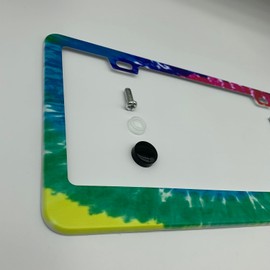 Supdanautodechere Colorful Abstract Tie Dye Background License Plate Frame, 2 Holes Matte White Powder Coated Stainless Steel Car License Plate Cover Holder for Standard US Vehicles 6 x 12 inches