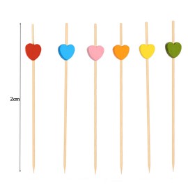 Catelves Wooden Skewers Pack of 100 Cocktail Sticks, 12 cm Cocktail Picks Hearts Wooden Toothpicks, Multicoloured Finger Food Skewers, 12 cm Hearts Cocktail Sticks Fruit Skewers, Cocktail Skewers for
