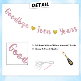 Goodbye Teen Years Banner, Pink Glitter, Girl's 20th Birthday Bunting Banner, Cheers to 20 Years, 20 Years Old Birthday, Happy 20th Birthday Party Decoration Supplies