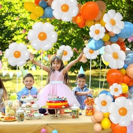 NOVWANG Globos de margarita, 18 globos de margaritas blancas para decoración de fiesta de cumpleaños, boda, baby shower, suministros de decoración de fiesta (3 globos grandes, 5 medianos x 5, pequeño x 10)