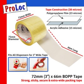 ProLoc Extra Wide Packaging Tape - Pick Colour & Qty: 1 Roll of Clear Tape (72mm x 66m) - Strong 3-inch Wide Packing Tape with Sticky & Secure Seal - Broad Parcel Tape for Packing Large & Heavy Boxes