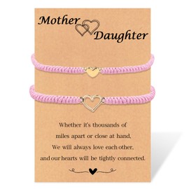 Mothers Day Gifts for Mom Mother from Daughter,Mother Daughter Matching Bracelets,Adjustable Heart Bracelets Set,Set of 2 Pink String Protection Bracelets Jewelry for Women Girls