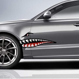 Finest Folia Shark Eyes Sticker Decal Sticker Shark Teeth Sticker Car Truck Camper Bus Mudguard Helmet (RX007) (V2, 49x19cm)