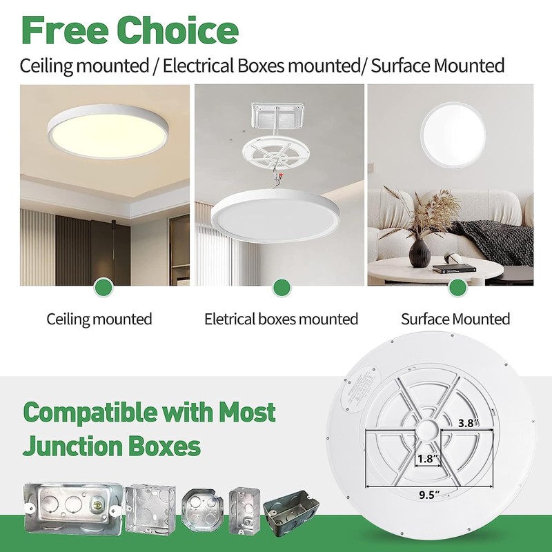 15.8 Inch LED Flush Mount Ceiling Light, 32W, 3480LM, 3000K/4000K/6000K