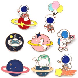 Regerly 8pcs Enamel Pin Badges Cute Planet Space Alloy Lapel Pins for Clothes Bags Jackets Hat DIY Accessories, Aluminium