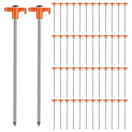 Ohiyoo 50 Pack Tent Stakes Heavy Duty 10 Inch Camping Stakes Yard Stakes Metal Tent Pegs for Ground Stakes Tent Spikes for Camping Garden Yard (Orange)