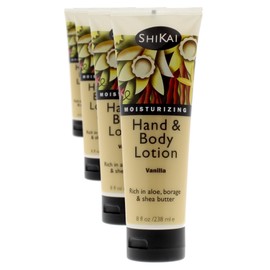 ShiKai Vanilla Hand & Body Lotion (8oz, Pack of 4) | Daily Moisturizing Skincare for Dry and Cracked Hands | With Aloe Vera & Vitamin E