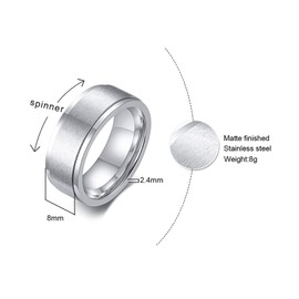 8mm Titanium Steel Silver Fidget Ring Stainless Steel Spinner Rings Stress Relieving Anxiety Ring Engagement Wedding Promise Band for Women Men Size 11