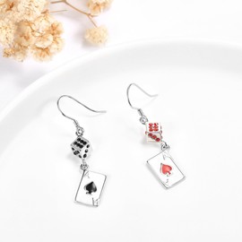 VENACOLY Playing Card Earrings 925 Sterling Silver Cube Earrings Heart Lady Casino Jewellery Gifts for Women Girls, One size, Sterling Silver, No Gemstone