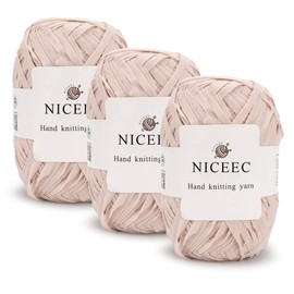 NICEEC 3 Skeins Kraft Paper Yarn Raffia Yarn Soft Craft Ribbon Yarn Polyester Yarn for Crocheting DIY Weaving-Total Length 145m×3(158yds×3, 50g×3)-Light Pink
