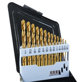 Cobalt Left Hand Drill Bit Set, 13Pcs High-Speed Steel Drills with Titanium Nitride Coating, Reverse Drill Bits for Hardened Metal, Stainless Steel, Cast Iron, with Index Storage Case (1/16”-1/4”)