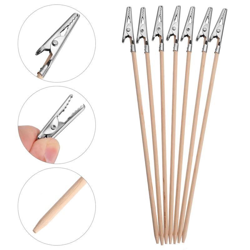 EXCEART 100pcs Alligator Clips Bamboo Stick Metal Alligator Iron Clip