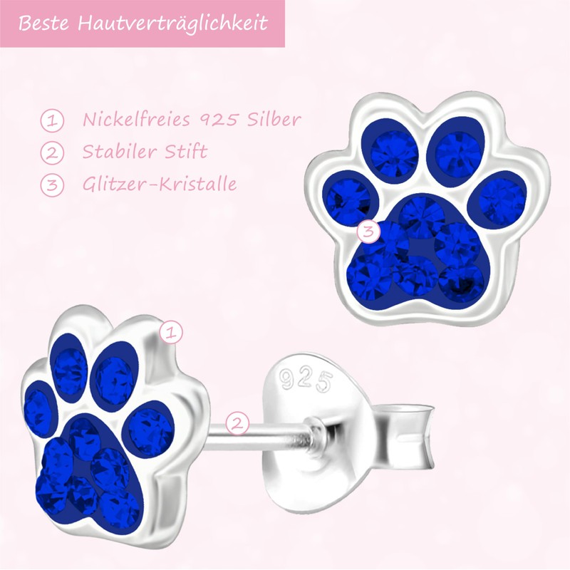 JAYARE Childrens Silver 925 Girls Paw Stud Earrings Dogs Cats