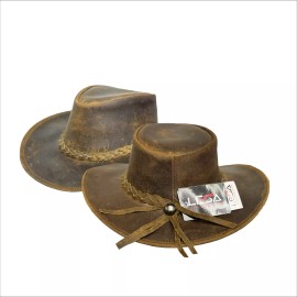 Lesa Collection Vintage Gunner Leather Cowboy Hat - Stylish Braided Band Cowgirl Hat - XXL