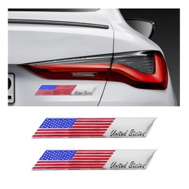 Dickno 2PCS American Flag 3D Metal Decal, Aluminum Alloy Car Emblem Stickers, Patriotic Stars Stripe USA Flag Auto Body Decoration, Universal Exterior Decor Accessories for Car SUV (Strip)